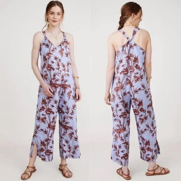 Hatch Maternity Noa Jumpsuit 100% Linen Heron Print Boho Floral Wide Leg Nursing - Picture 1 of 15